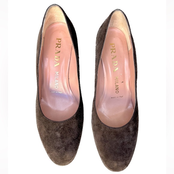 Prada Suede Brown Chunky Heels - Picture 3 of 5